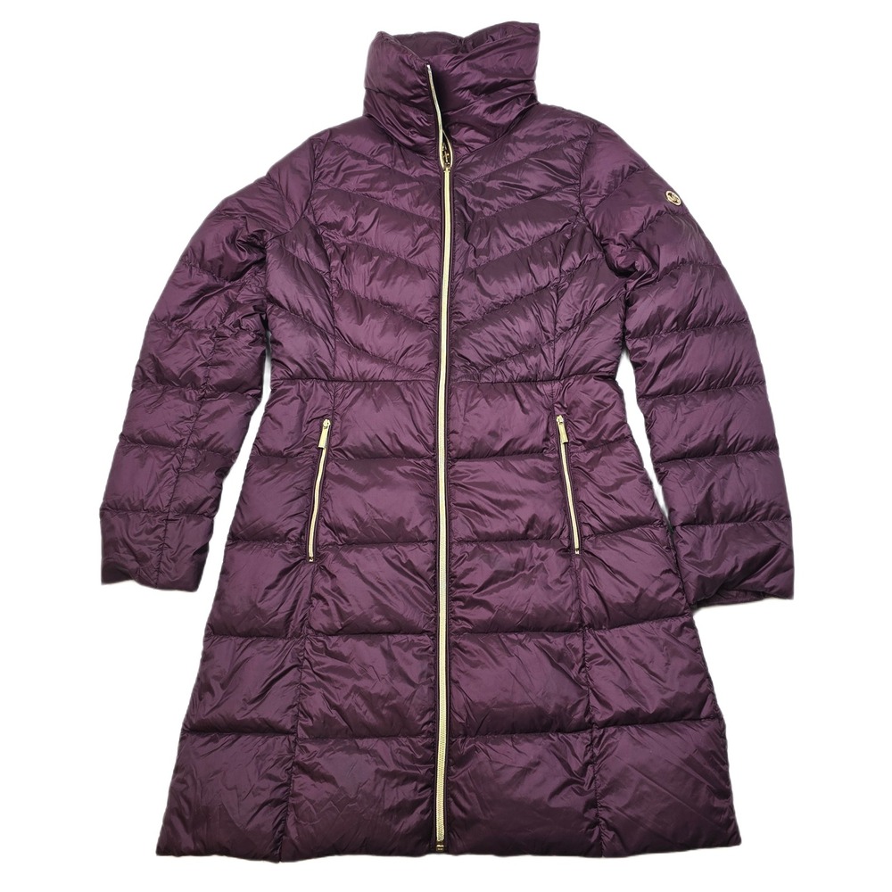 Michael Kors Down Puffer Coat Womens XS Plum‎ Purple Gold Hardware Packable